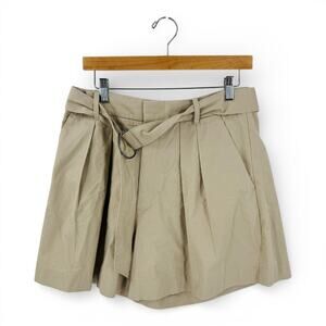 Abercrombie & Fitch Pleated Belted High-Waist Khaki Cotton Shorts Size L Large